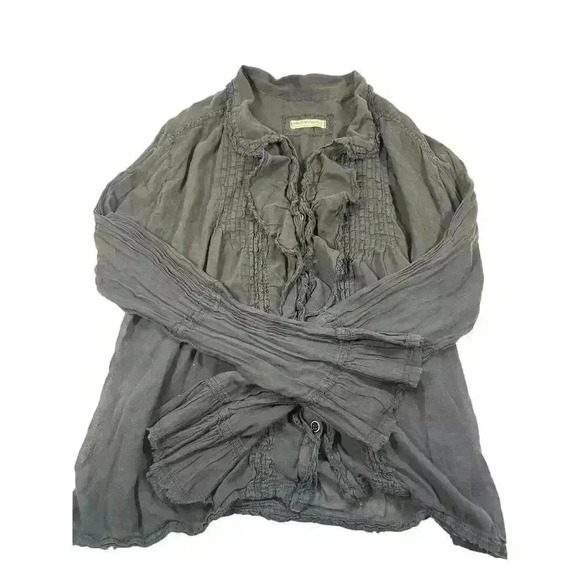Women’s Free People sz M gray boho peasant top w/ buttons and collar-see damage - Picture 1 of 7